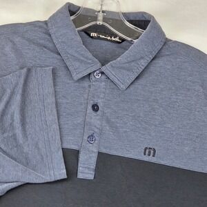 TravisMathew Polo Shirt Mens M Grey Black Colorblock Short Sleeve Golf Logo